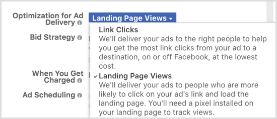 Optimaliser levering av Facebook-annonser for visning av destinasjonssider.