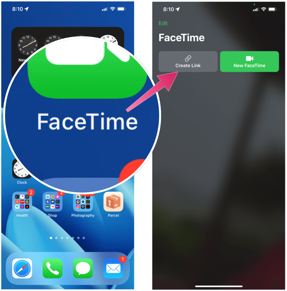 Send en FaceTime Chat Inviter FaceTime Create Link