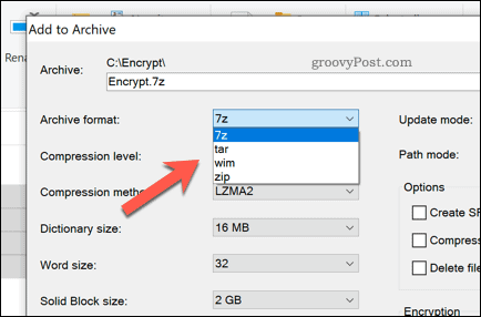 Velge en filtype med 7 zip-arkiver