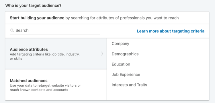 Hvem er din målgruppeseksjon i LinkedIn Campaign Manager