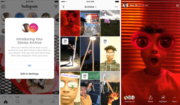Instagrams nye historier arkiv lagrer automatisk utløpte historier i en privat del av en profil.