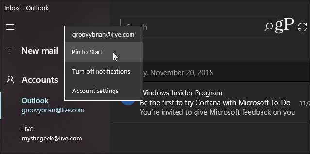Fest e-post til Windows 10 Start Mail-appen