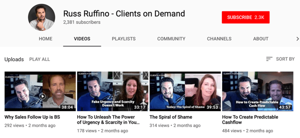 Måter for B2B-bedrifter å bruke onlinevideo, Russ Ruffino, eksempel på YouTube-kanal med intervjuvideoer