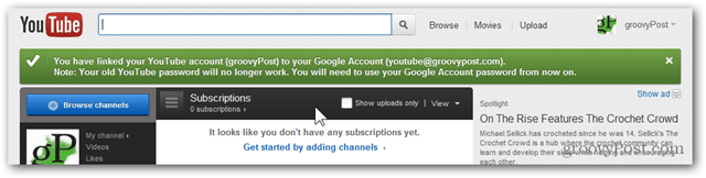 Koble en YouTube-konto til en ny Google-konto - Bekreftelse - Migrert konto