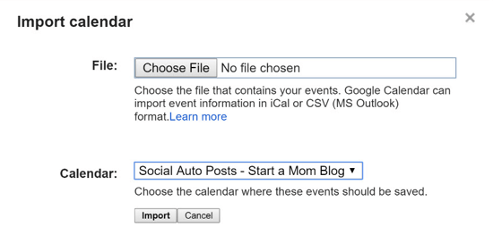 importere csv-fil til Google-kalenderen