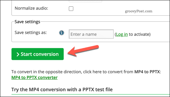 Konvertering av en PPTX-fil til video ved hjelp av en online tjeneste