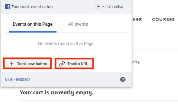 Bruk Facebook Event Setup Tool, trinn 4, alternativer for å spore en ny knapp eller spore en URL