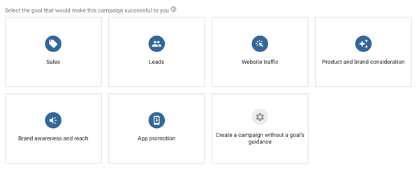 Hvordan sette opp en YouTube-annonsekampanje, trinn 4, velg et YouTube-annonsemål, valgmuligheter for kampanjemål