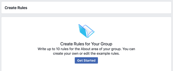 Hvordan forbedre Facebook-gruppesamfunnet ditt, Facebook-alternativet for å komme i gang med å lage regler for gruppen din