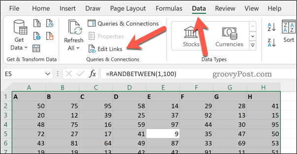 Redigere lenker i Excel