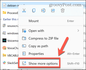 windows kontekst viser flere alternativer