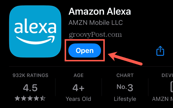 alexa app åpne knapp