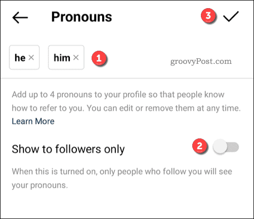 Legge til pronomen til en Instagram-profil