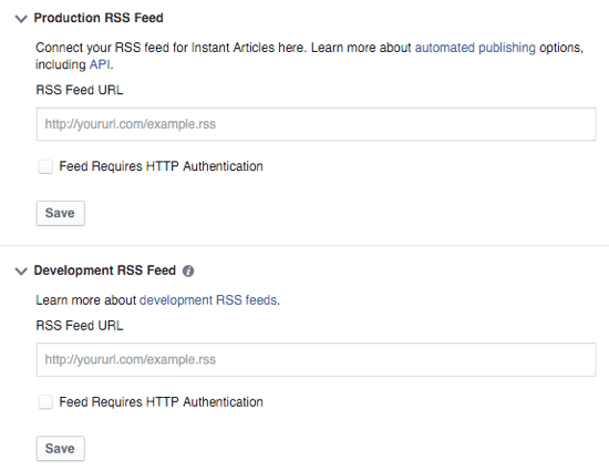facebook øyeblikkelige artikler RSS feed