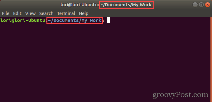 Terminalvindu åpent for en bestemt mappe i Ubuntu Linux