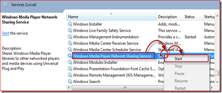 start Windows Media Player 12-tjeneste