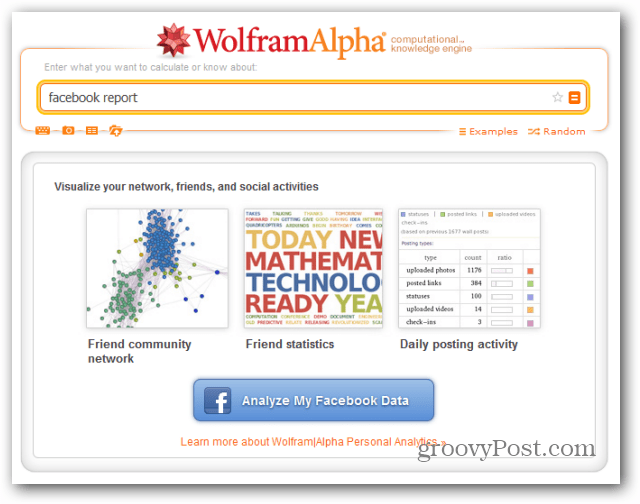 wolfram alpha facebook rapport analysere