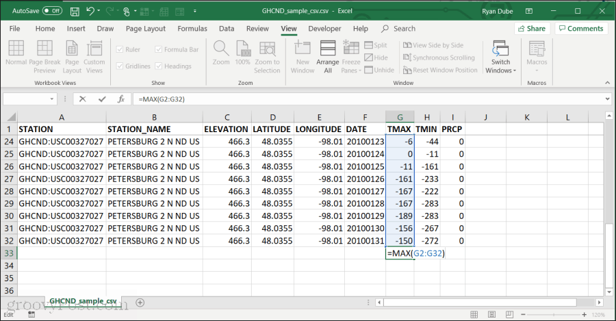 Bruke MAX-funksjon i Excel