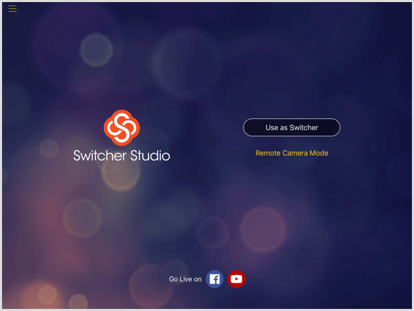 switcher studio hovedskjerm iOS