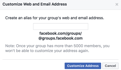 Få en tilpasset URL og e-postadresse for Facebook-gruppen din.