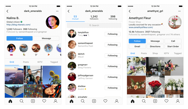 Eksempler på potensielle endringer i Instagram-profilen din.
