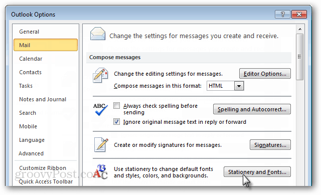 Slik endrer du standard skrifttype i Outlook 2010