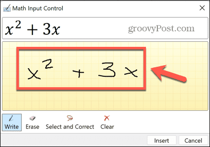 excel skriftlig ligning