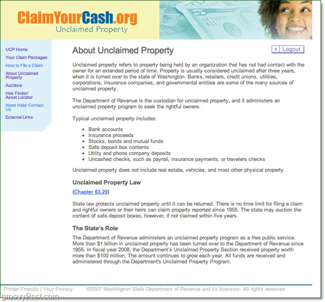 claimyourcash.org ikke-hevdet eiendom
