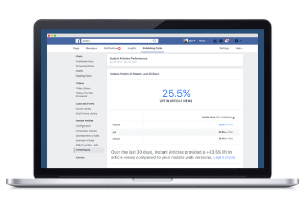Facebook rullet ut et nytt analyseverktøy som sammenligner hvordan innhold publisert gjennom Facebooks Instant Articles-plattform fungerer i forhold til andre mobile nettekvivalenter.