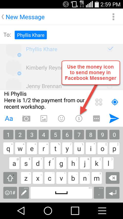 send penger i Facebook messenger