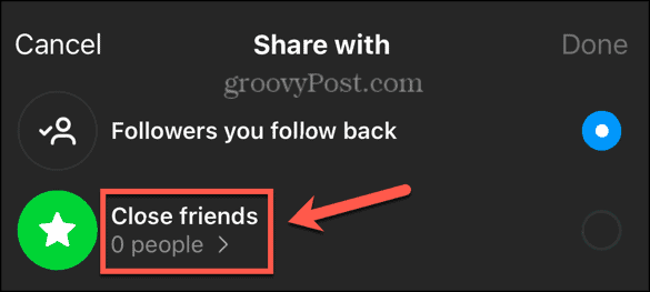 instagram velg nære venner