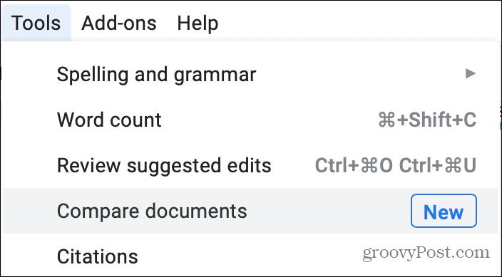 Verktøy Sammenlign dokumenter i Google Dokumenter
