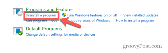 Windows kontrollpanel avinstaller programmet