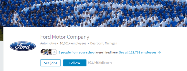 Ford Motor Company's LinkedIn-side inneholder relevante bilder og oppdaterte detaljer.