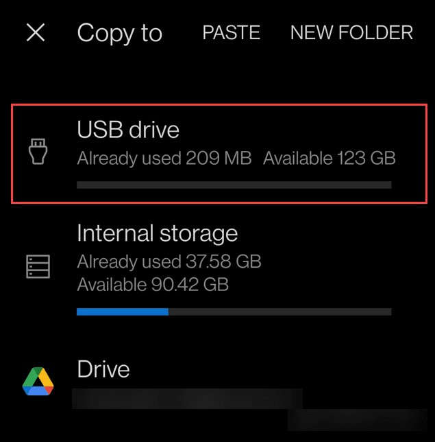 Overfør bilder fra Android til en USB-stasjon