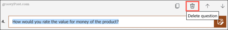 Slett et spørsmål i Microsoft Forms
