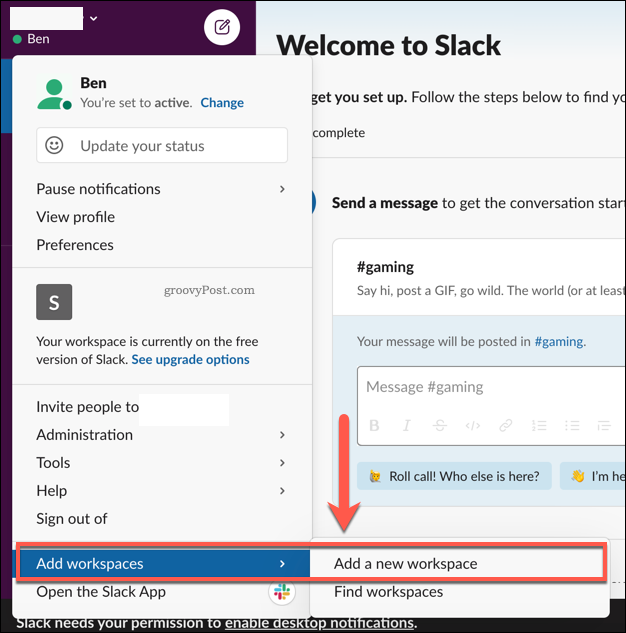 Legge til flere arbeidsområder for Slack
