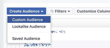 Lag et tilpasset publikum i Facebook Ads Manager.
