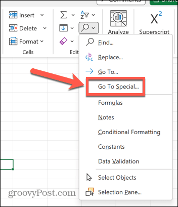 excel gå til spesial