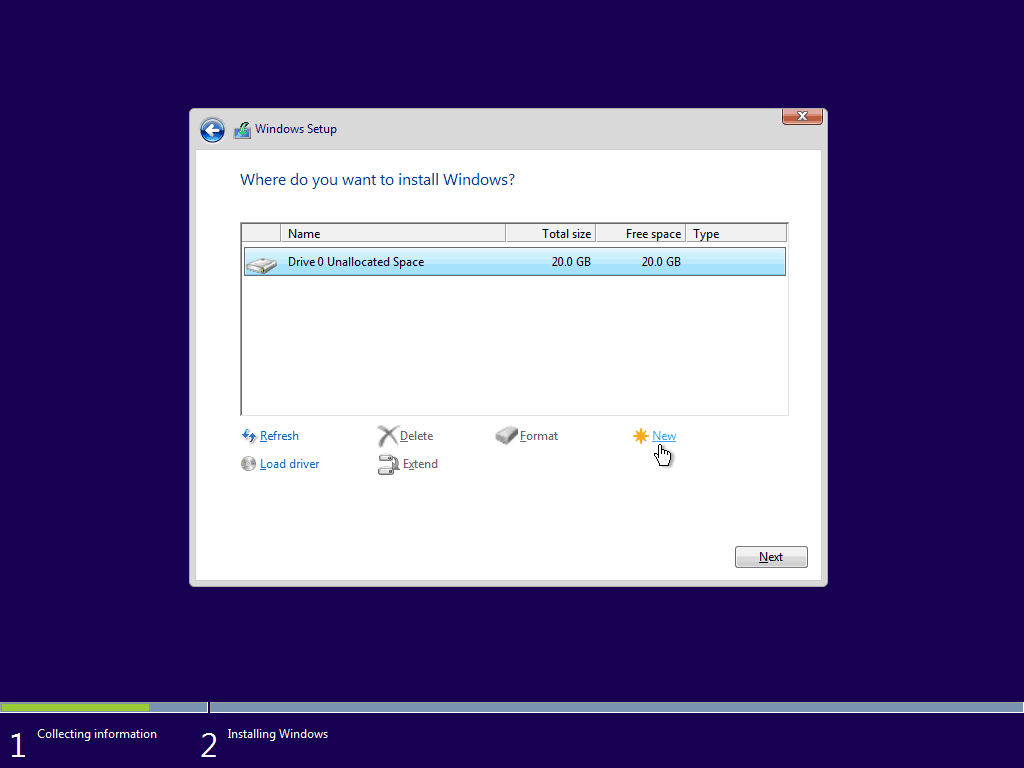 07 Lag ny partisjon fra ikke-allokert plass 5 Windows 10 Clean Install