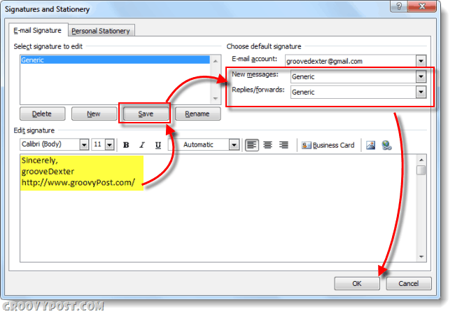 Hvordan legge til signaturen din i Outlook 2010-e-postmeldinger