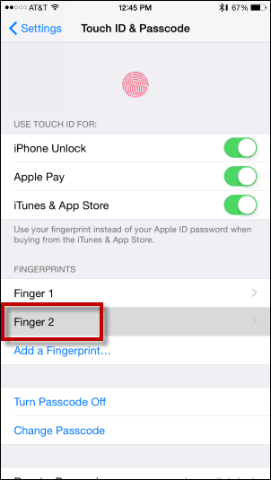 Alle fingeravtrykk vises på berørings-ID og passord-skjermen