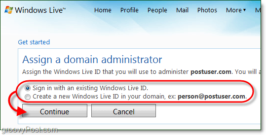 opprette en Windows Live-domeneadministratorkonto eller bruk en gjeldende live-konto
