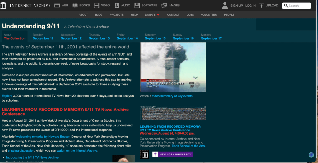 9-11 spesiell seksjon Internet Archive