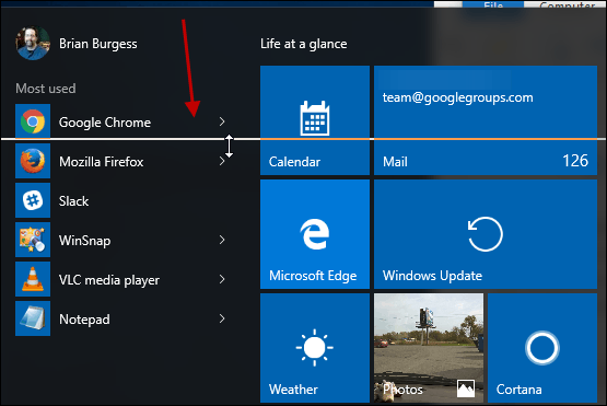 Endre størrelse på startmenyen på Windows 10