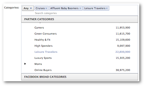 facebook partner kategorier velger