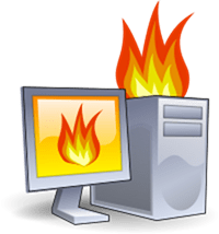 datamaskin i brann