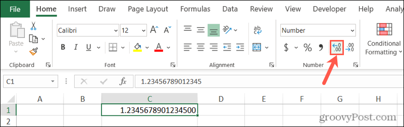 Stopp Excel-avrundingstall med Øk desimalknappen