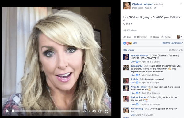 Facebook Live-video fra Chalene Johnson.
