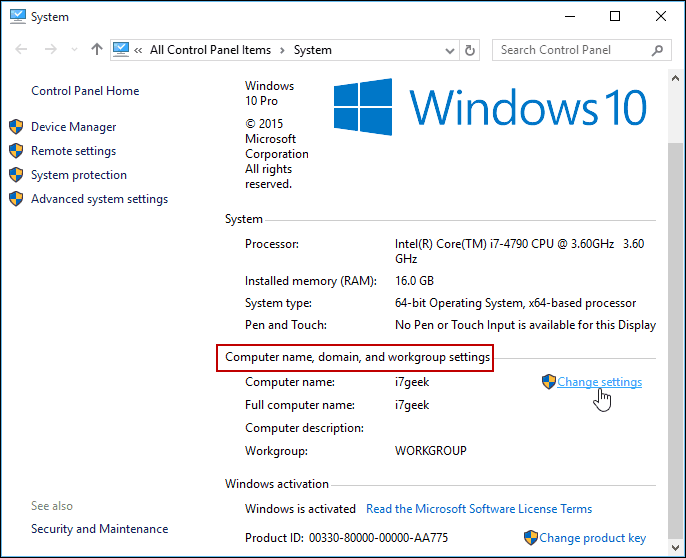 Endre innstillinger Windows 10 Kontrollpanel